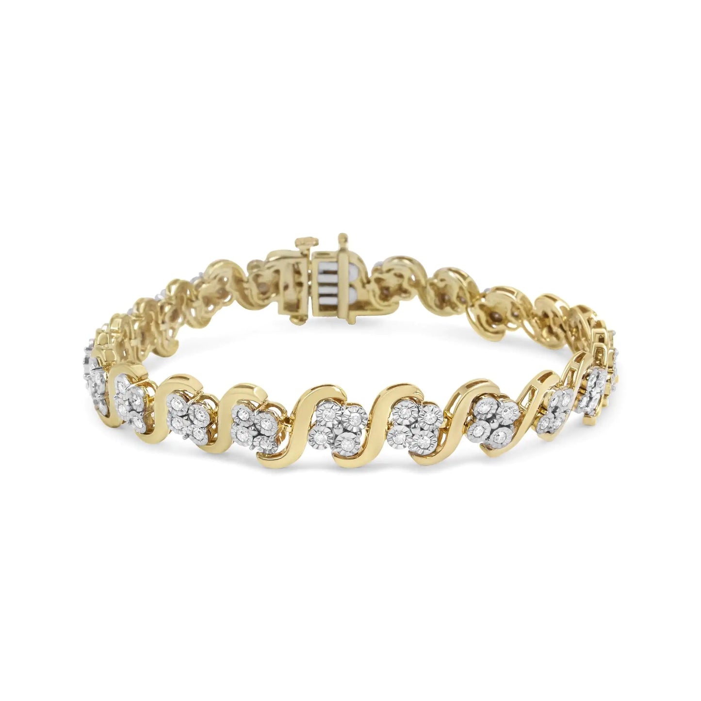 10K Yellow Gold Plated .925 Sterling Silver 1.0 Cttw Diamond "S" Link 7.25" Bracelet (J-K Color, I1-I2 Clarity)