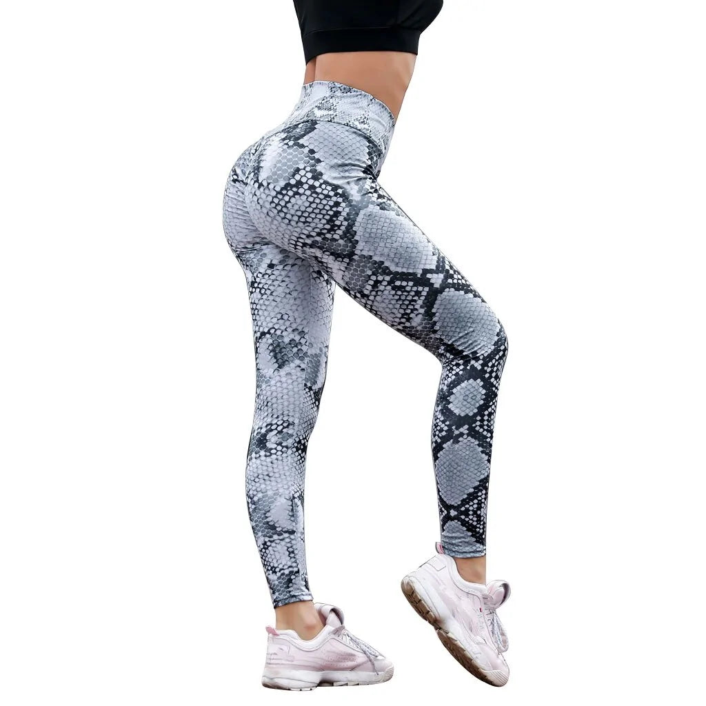 Leggings fruncidos de cintura alta con estampado de serpiente