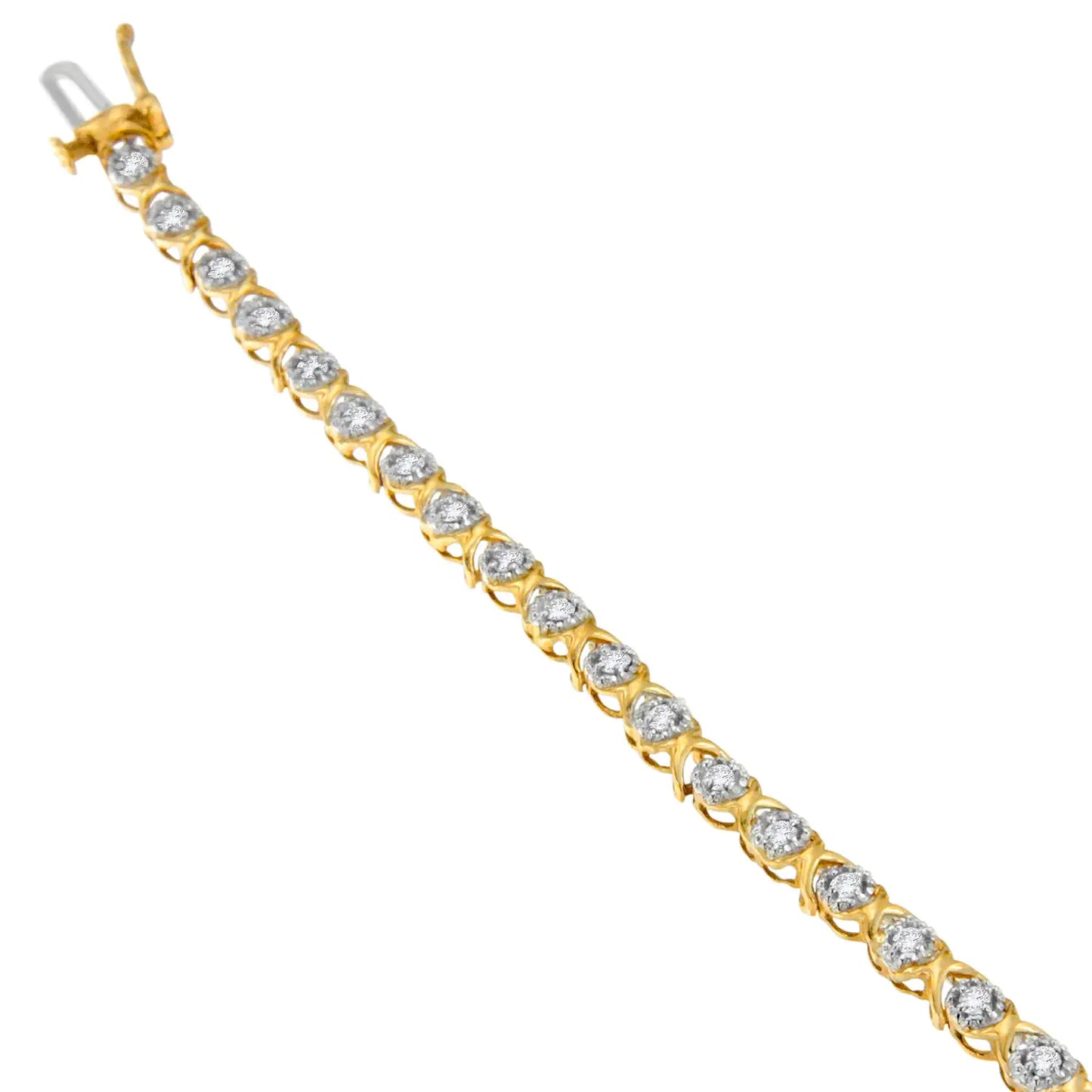 Pulsera de oro amarillo de 10 quilates con diamantes de talla redonda en forma de X (0,50 cts, color IJ, claridad I3)