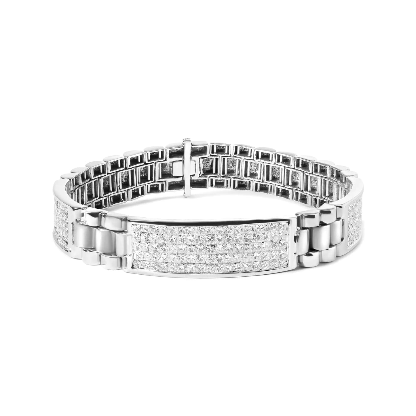 14K White Gold 12.0 Cttw Men's Invisible Set Princess Diamond Tennis Bracelet (G-H Color, VS1-VS2 Clarity) - Size 8.5" Inches