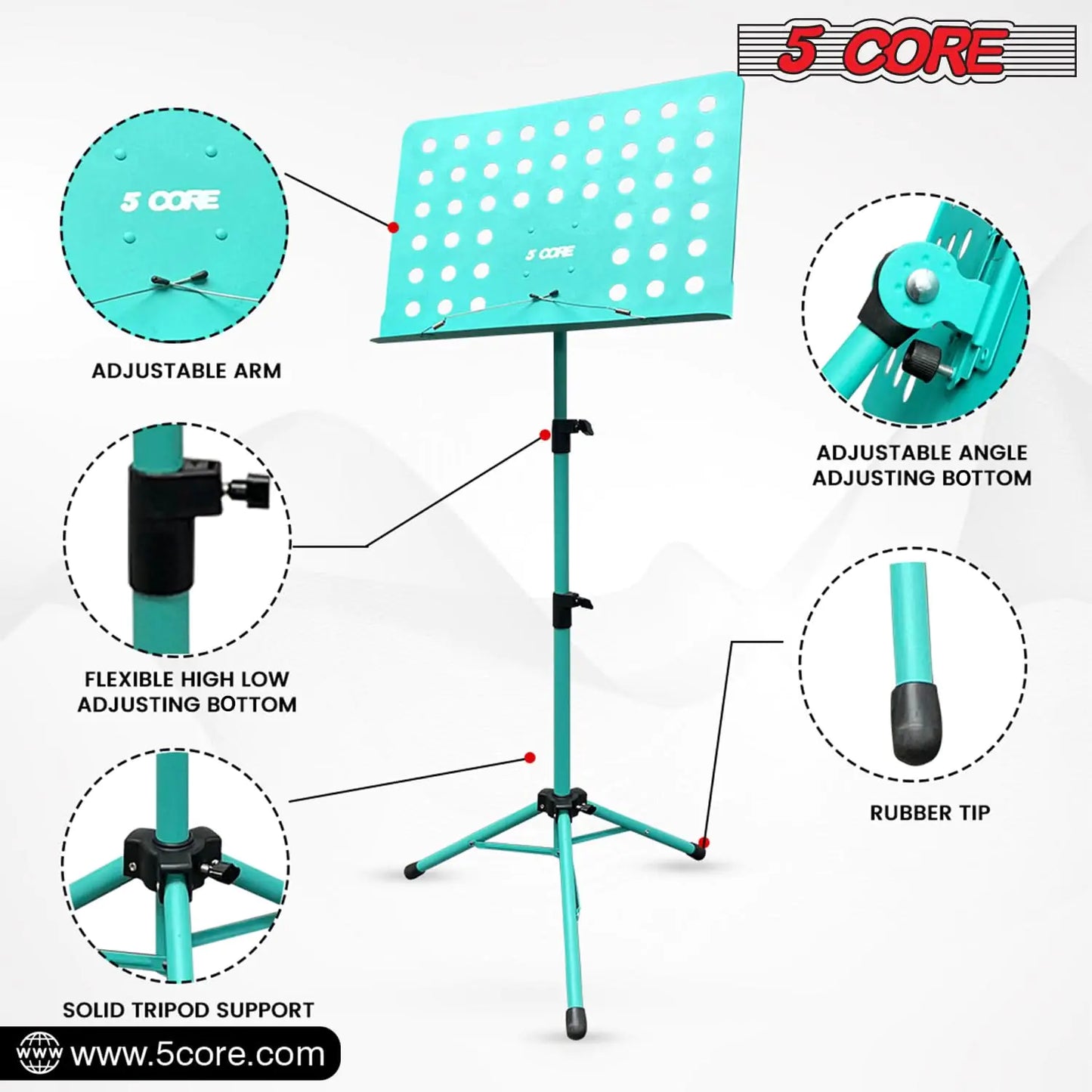 Suporte de Música 5Core para Partituras, Tripé Portátil Ajustável e Dobrável