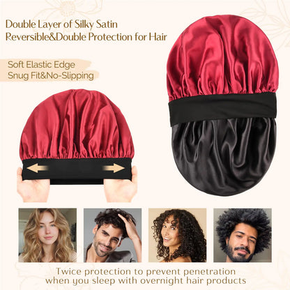 Gorro YANIBEST para hombre, gorro para dormir, gorro de satén de doble capa para mujeres negras, trenzas de pelo rizado, color vino tinto.