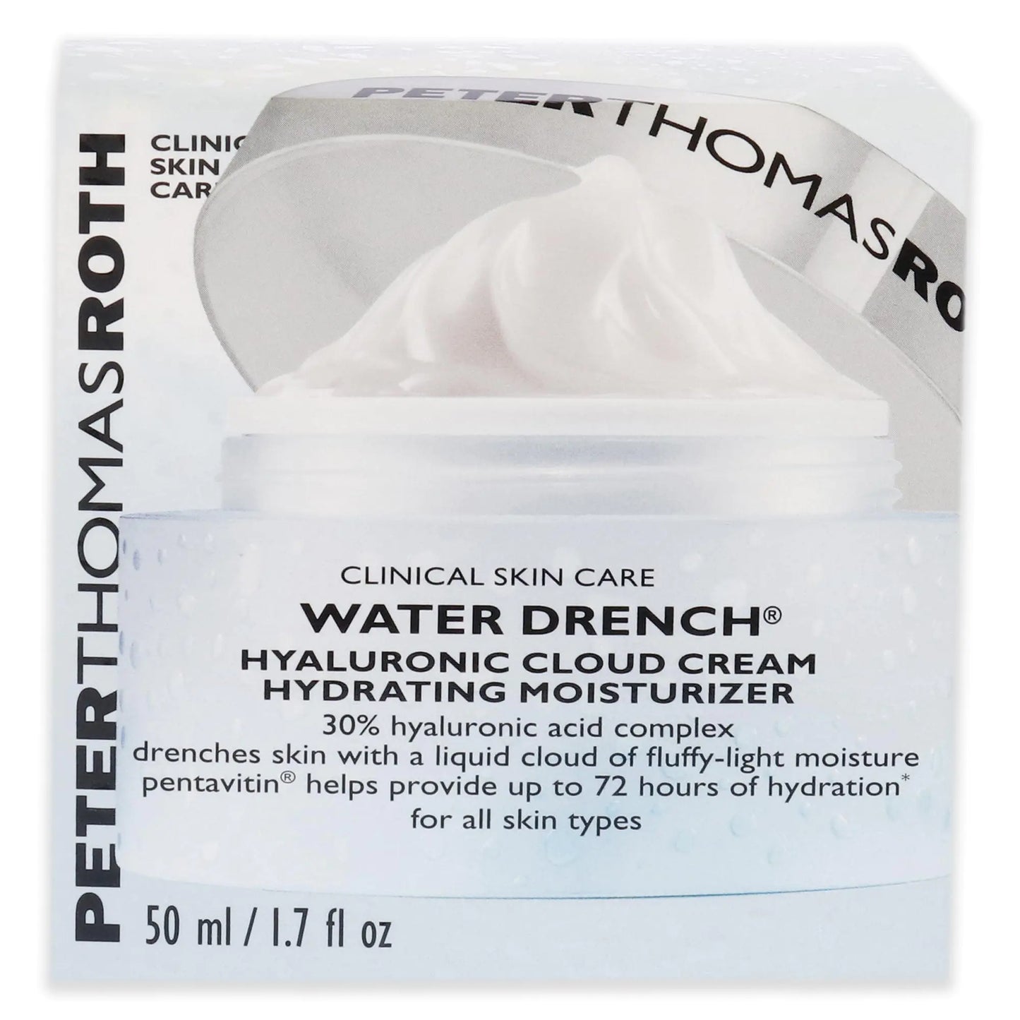 Peter Thomas Roth | Vanngjennomvåt hyaluronisk skykrem | Fuktighetsgivende fuktighetskrem for ansiktet, opptil 72 timers fuktighet for mer ungdommelig hud, parfymefri, 1,69 Fl Oz 1,7 Fl Oz (pakke med 1)