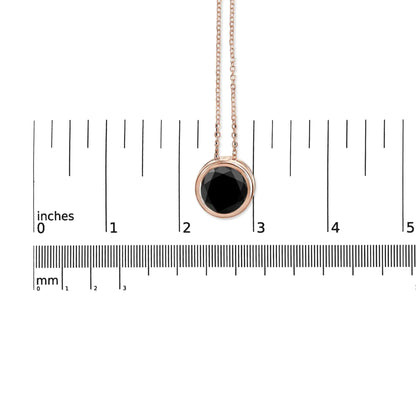 14K Rose Gold 7.0 Cttw Bezel-Set Black Round Diamond Solitaire Pendant Necklace (Black Color, I2-I3 Clarity) - 18"