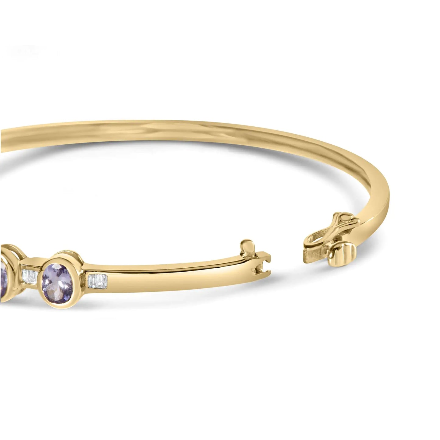 14K Yellow Gold Alternating Bezel Set 5MM Oval Shaped Tanzanite and 1/5 Cttw Diamond Bangle Bracelet (H-I Color, VS2-SI1 Clarity) - Fit's wrists up to 7.25" Inches