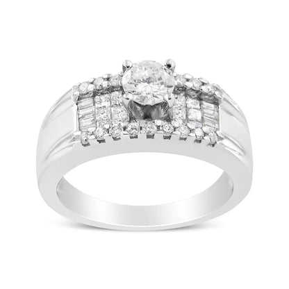 14K White Gold 1.00 Cttw 4 Prong Solitaire Set Diamond Cocktail Fashion Ring (I1-I2 Clarity, H-I Color)