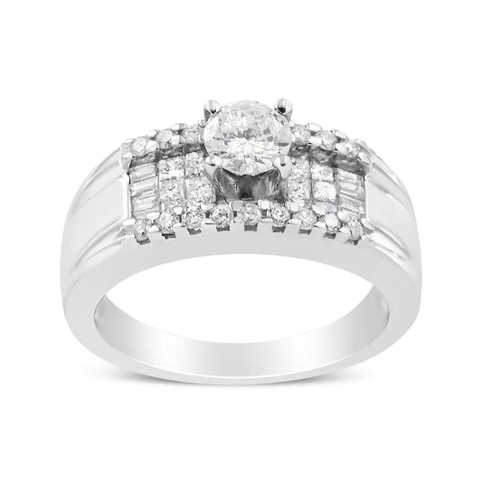 14K hvitt gull 1,00 Cttw 4-pinne kabalsett Diamond Cocktail Fashion Ring (I1-I2 Clarity, HI Color)