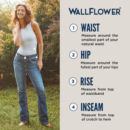 WallFlower Dame Luscious Curvy Bootcut Mid-Rise Insta Stretch Juniors Jeans Standard 5 Betsy