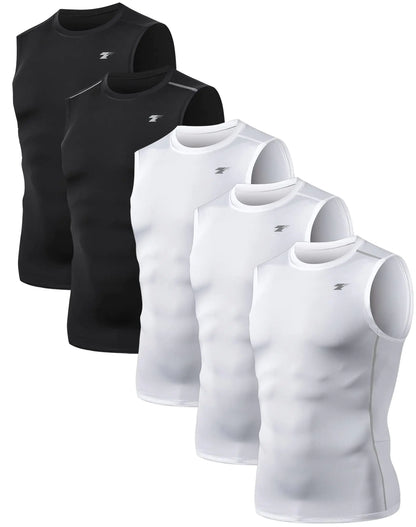 TELALEO 5-pack, atletisk kompresjonsskjorter for menn Ermeløs treningssern Sport Base Layer Løping Basketball Svart/Hvit (fem-pakning) Medium