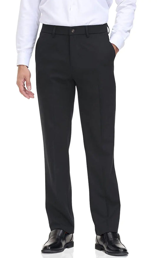 Pantalón de vestir Soojun para hombre, corte clásico, cintura flexible, parte delantera plana, negro, 36 ancho x 34 largo