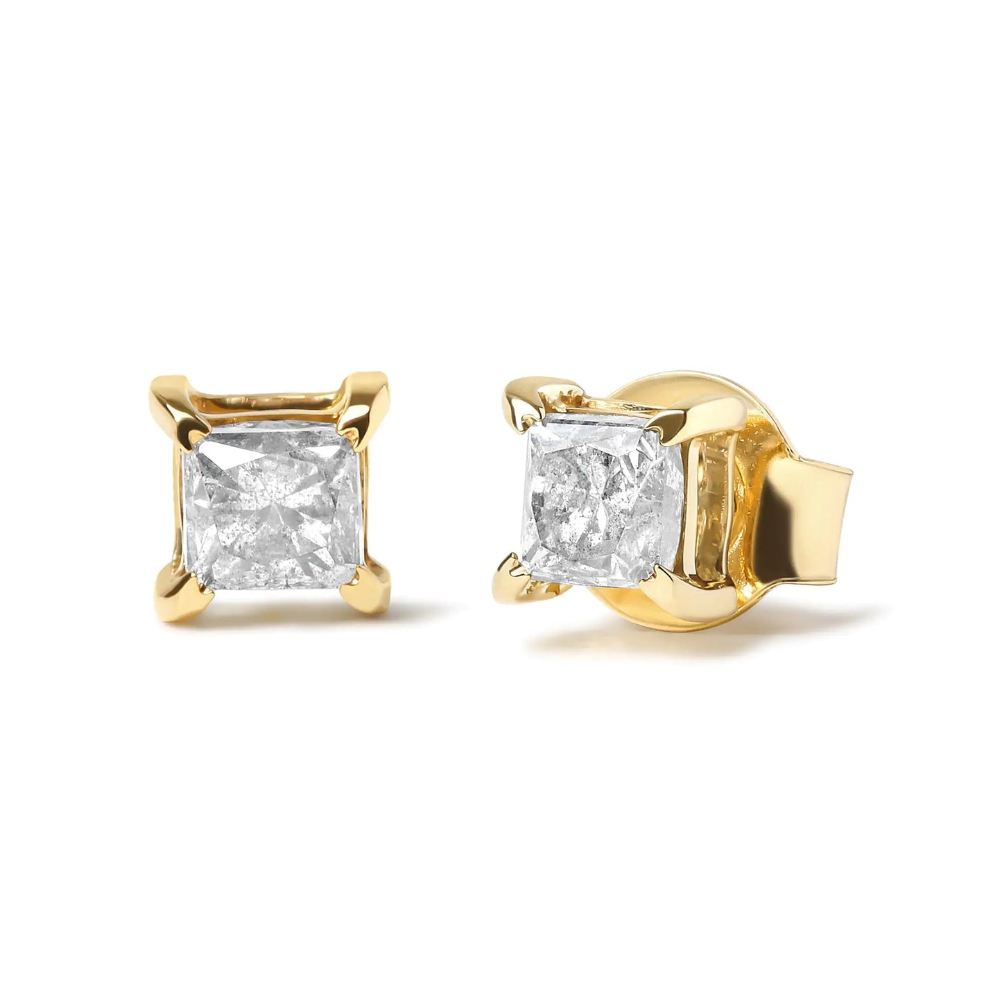 14K Yellow Gold 5/8 Cttw Princess Natural Brown Color Diamond 4-Prong  Stud Earrings (Brown Color, VS2-SI1 Clarity)