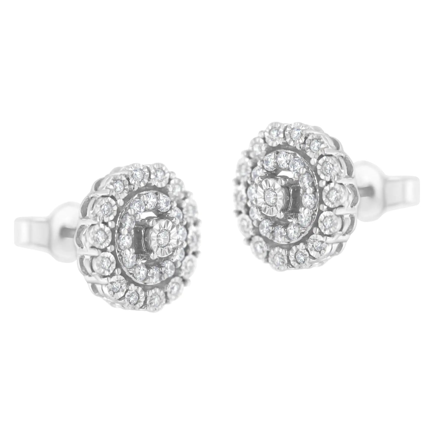 10KT White Gold 1/2 cttw Double Halo Brilliant Round-Cut Diamond Stud Earrings (I-J Clarity, I2-I3 Color)