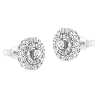 10KT White Gold 1/2 cttw Double Halo Brilliant Round-Cut Diamond Stud Earrings (I-J Clarity, I2-I3 Color)