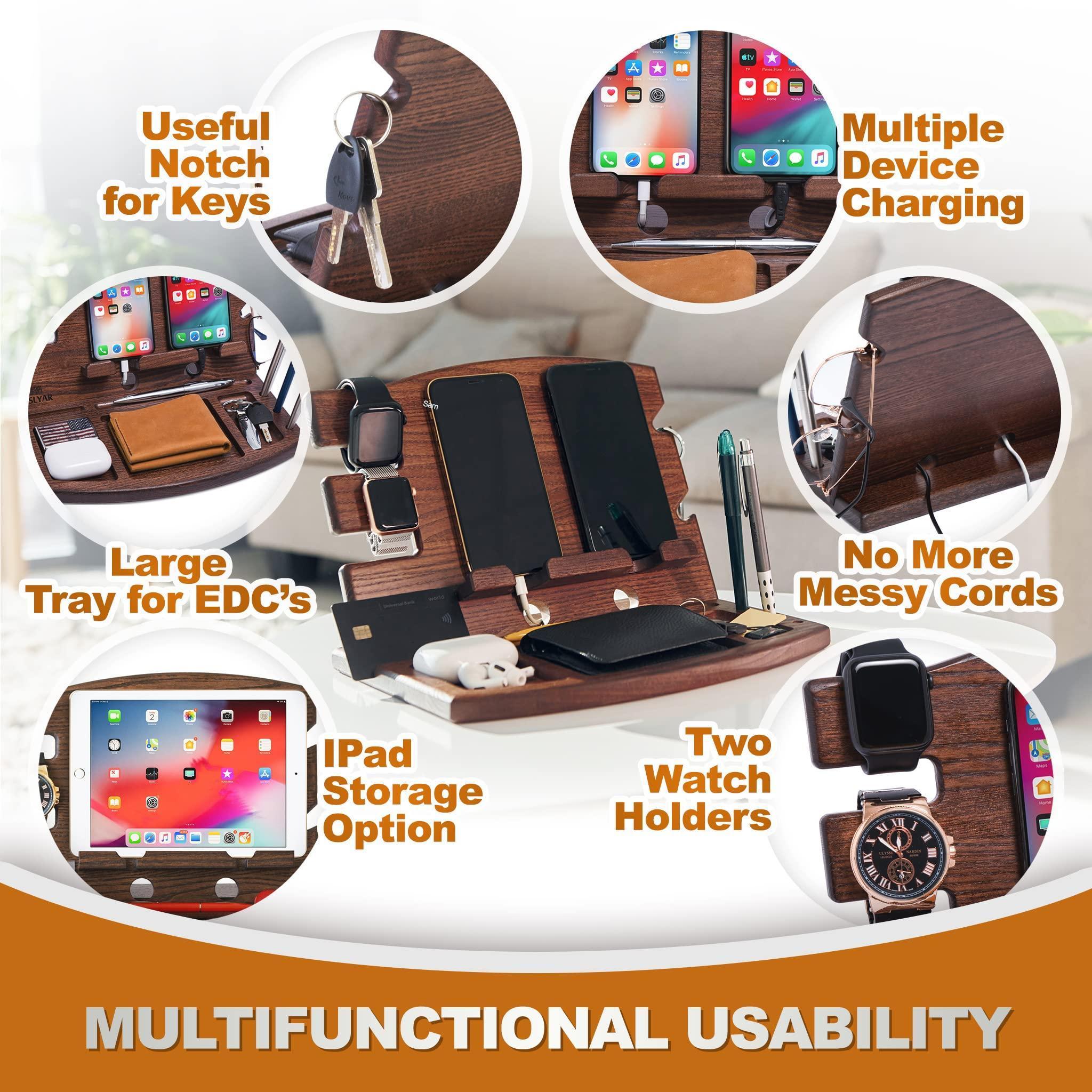 US | Ash Wood Dual Phone Organizer & Charging Station