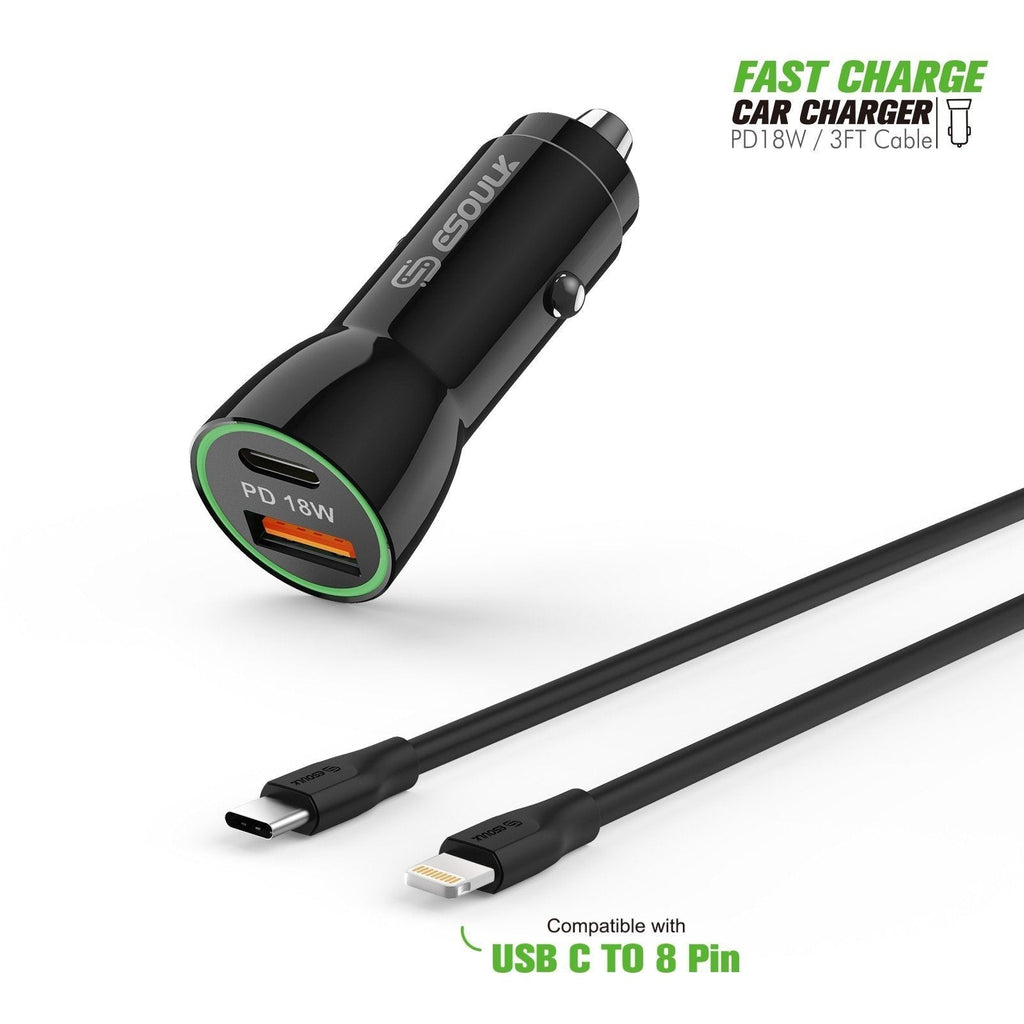 Esoulk Schwarzes 18-W-PD-Schnellladegerät und USB-C-iPhone-Kabel