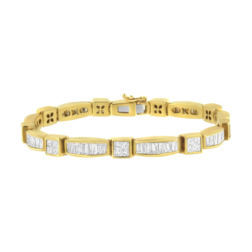 14K gult gull Multi-Cut Diamond Box Square Link armbånd (7,33 cttw, HI Color, SI1-SI2 Clarity)