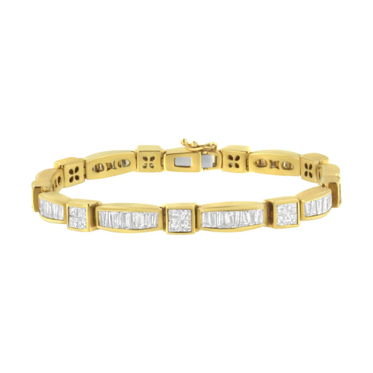 Pulsera de oro amarillo de 14 quilates con eslabones cuadrados y diamantes de talla múltiple (7,33 cts, color HI, claridad SI1-SI2)