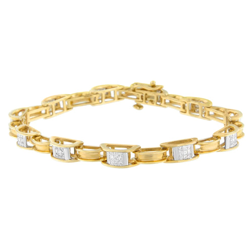 Pulsera de eslabones de cadena de diamantes de talla princesa en oro amarillo de 14 quilates (1,00 cts, color HI, claridad SI1-SI2)