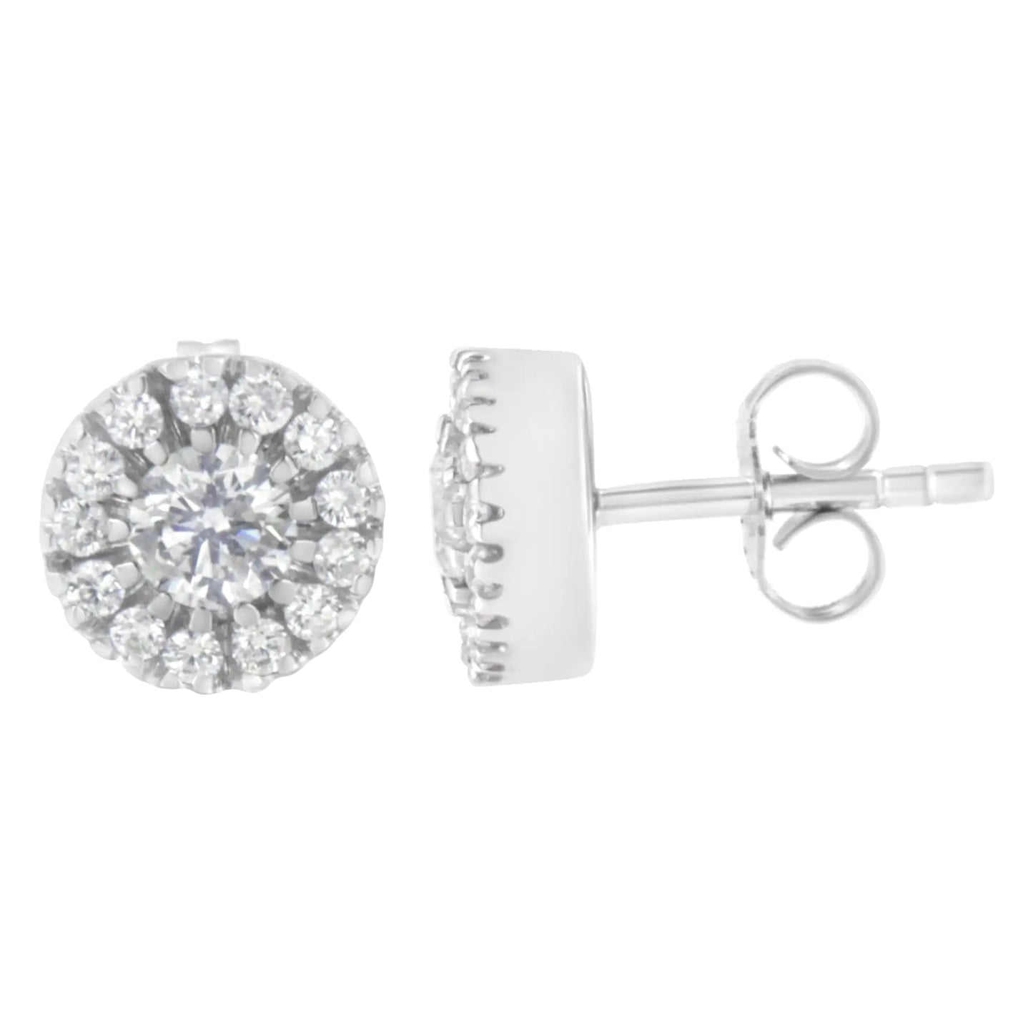 14k White Gold 1 cttw Diamond Halo Stud Earrings (I-J Clarity, I1-I2 Color)