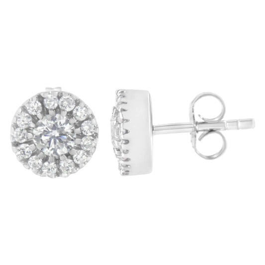 14k White Gold 1 cttw Diamond Halo Stud Earrings (I-J Clarity, I1-I2 Color)