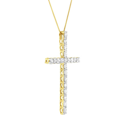 10K Yellow Gold Plated .925 Sterling Silver 4.0 Cttw Round Cut Diamond Cross Pendant Necklace (J-K Color, I1-I2 Clarity) - 18"