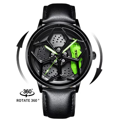 Reloj de cuarzo con forma de cubo de rueda de coche - Diseño deportivo militar