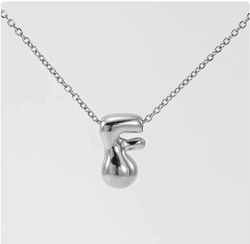 Women's Glossy Bubble Letter Pendant Necklace