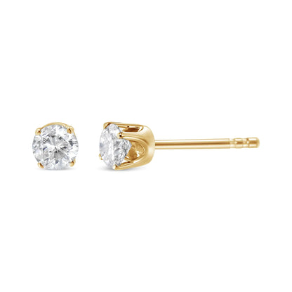 10K Yellow Gold 3/4 Cttw Round Brilliant-Cut Near Colorless Diamond Classic 4-Prong Stud Earrings (J-K Color, I1-I2 Clarity)