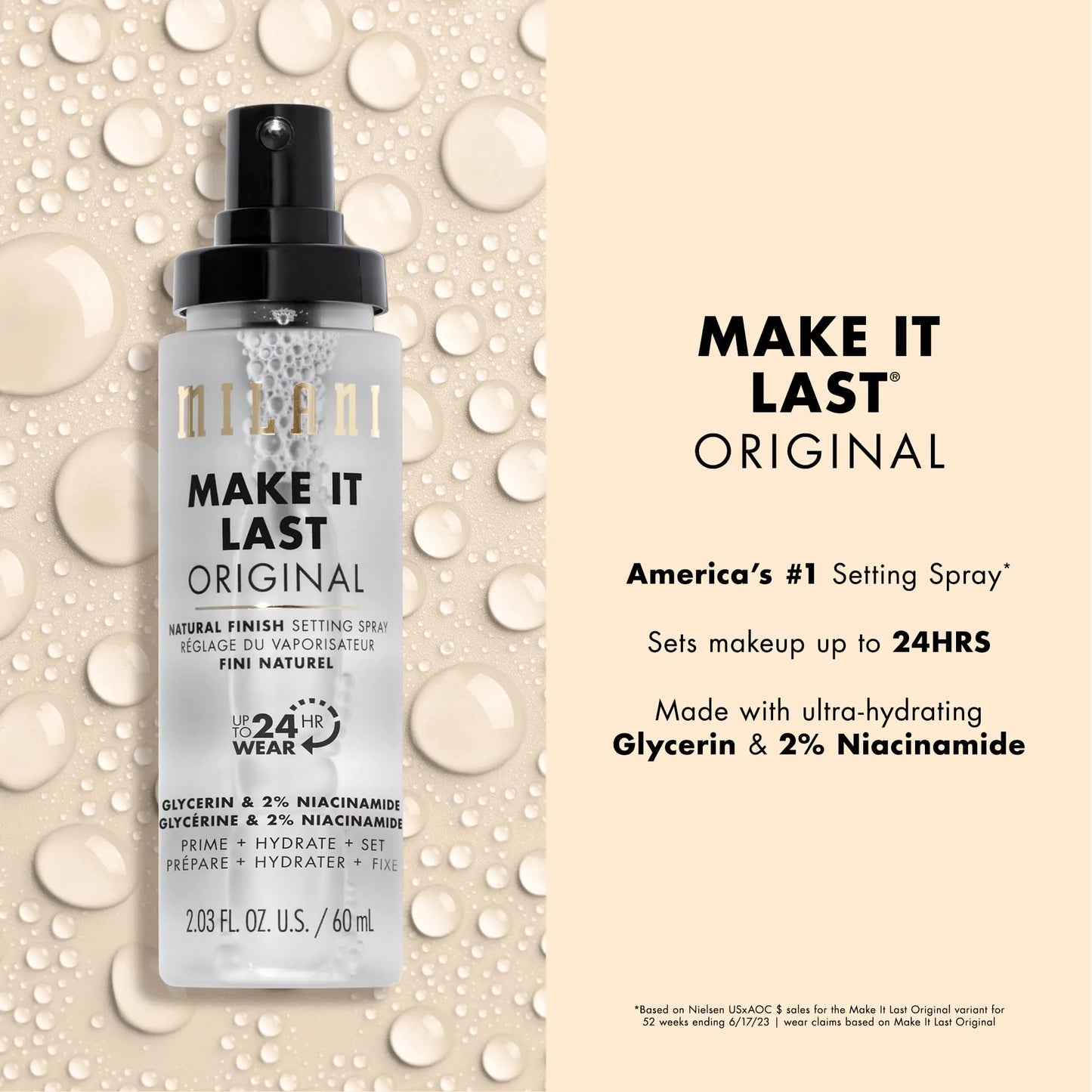 Milani Make It Last Original - Natural Finish Setting Spray 3-in-1 Setting Spray ja Primer- Prime + Correct + Set Makeup Finishing Spray ja Primer - Long Lasting Makeup Primer and Spray 2.03 Fl. Oz