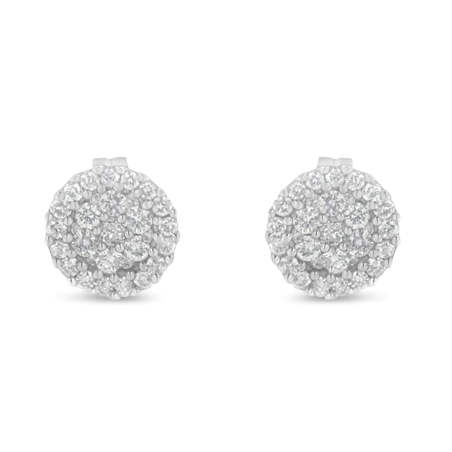 14K White Gold 1/2 Cttw Brilliant-Cut Diamond Halo-Style Cluster Round Button Stud Earrings (H-I Color, I1-I2 Clarity)