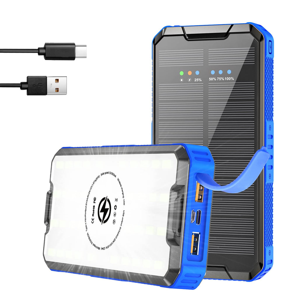 ANYFONG 30000mAh Solar Powerbank med PD20W USB-C | bærbar oplader udendørs
