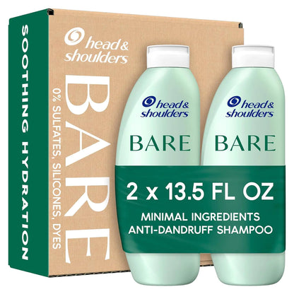 Champú anticaspa Head &amp; Shoulders BARE, sin sulfatos y con ingredientes mínimos, hidratación calmante, en envases ecológicos con menos plástico, apto para todo tipo de cabello, 450 ml cada uno, paquete doble