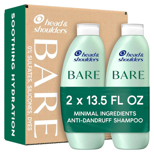 Head &amp; Shoulders BARE flasssjampo, sulfatfrie minimale ingredienser Anti flasssjampo, beroligende fuktighet, økoflasker med mindre plast, trygt for alle hårtyper, 13,5 fl oz hver, tvillingpakke