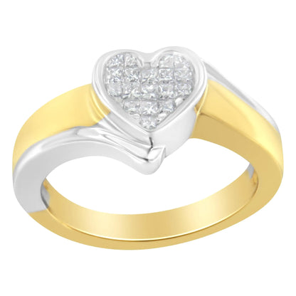 14K kahetooniline kuldne printsessilõikega teemantsõrmus Heart Promise (1/4 Cttw, HI Color, I1-I2 Clarity)