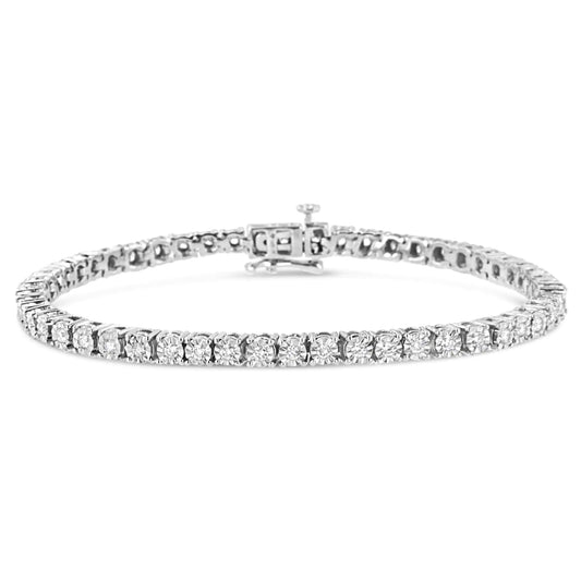 Pulsera de tenis de oro blanco de 10 quilates con placa milagrosa de diamantes auténticos de 1/2 ct (color IJ, claridad SI2-I1) - 7,5"