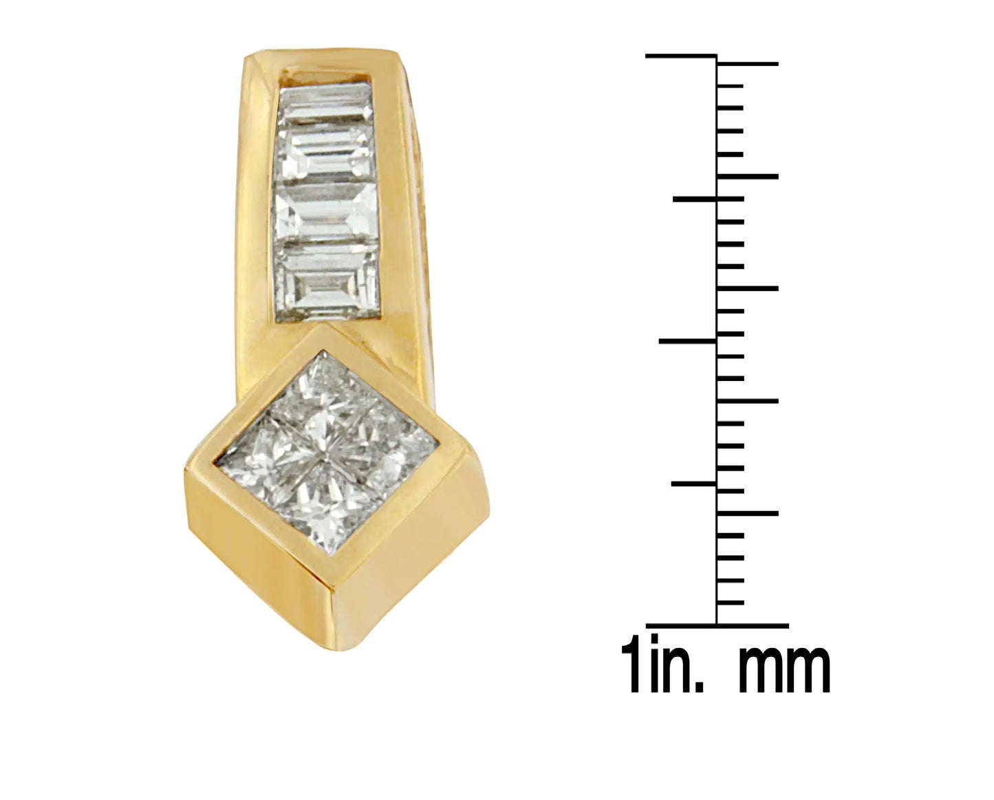 14K gult gull 3/4 cttw Princess and Baguette Cut Diamond Simple Geo Pendant Halskjede (GH, VS1-VS2)