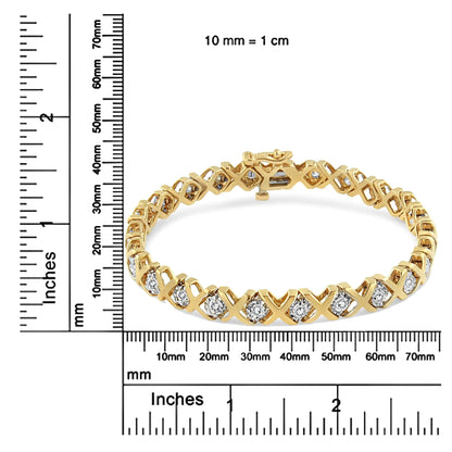 10K Yellow Gold 2.00 Cttw Round-Cut Diamond "X" Link Tennis Bracelet (I-J Color, I3 Clarity) - 7"