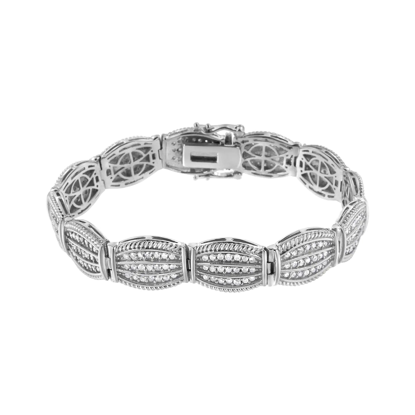 Pulsera de tenis estilo art déco con diamantes engastados en garras de 3,0 quilates en plata de ley 925 (color IJ, claridad I2-I3) - 18,3 cm