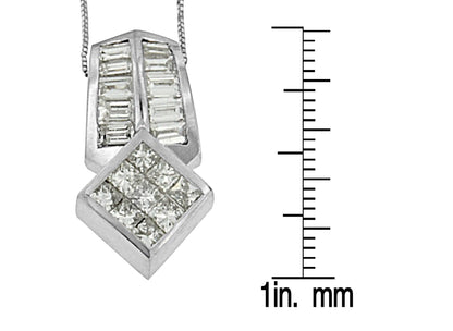 14K White Gold 1 1/2 cttw Princess and Baguette Cut Diamond Multi-shape Pendant Necklace (G-H, VS1-VS2)