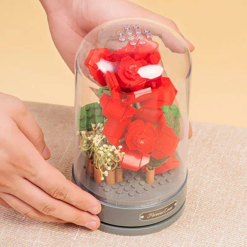 Caixa de Música de Blocos de Construção em Forma de Flores