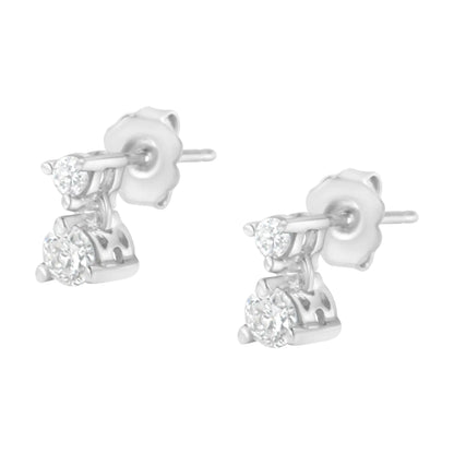 Pendientes colgantes de oro blanco de 14 quilates con dos diamantes de 1/2 ct (HI, I1-I2)