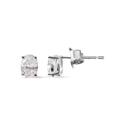 14K hvitt gull stiftsett Lab Grown Oval Diamond Solitaire Stud Øredobber (FG Color, VS1-VS2 Clarity)