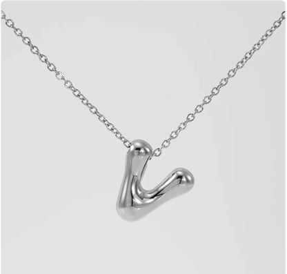 Women's Glossy Bubble Letter Pendant Necklace