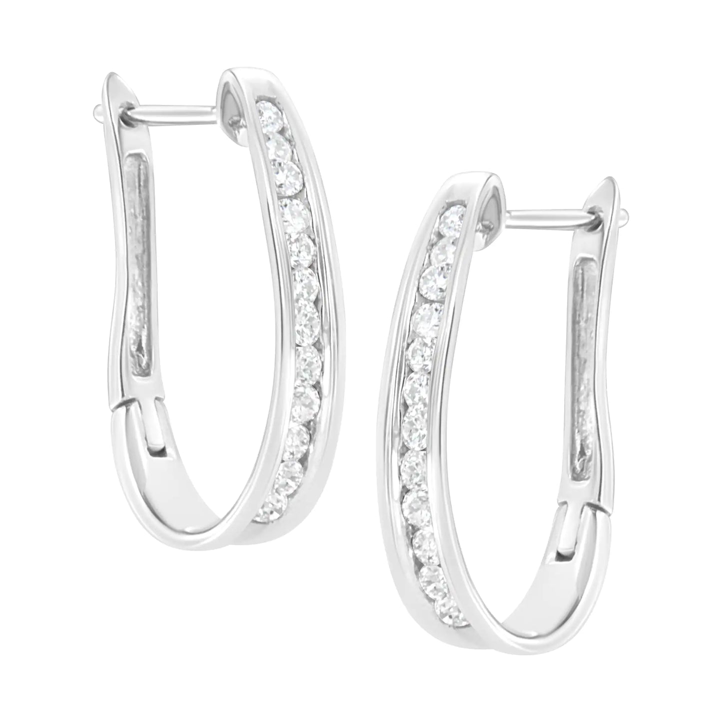 10k White Gold Plated Sterling Silver 1/2 cttw Lab Grown Diamond Hoop Earring (F-G Color, VS2-SI1 Clarity)