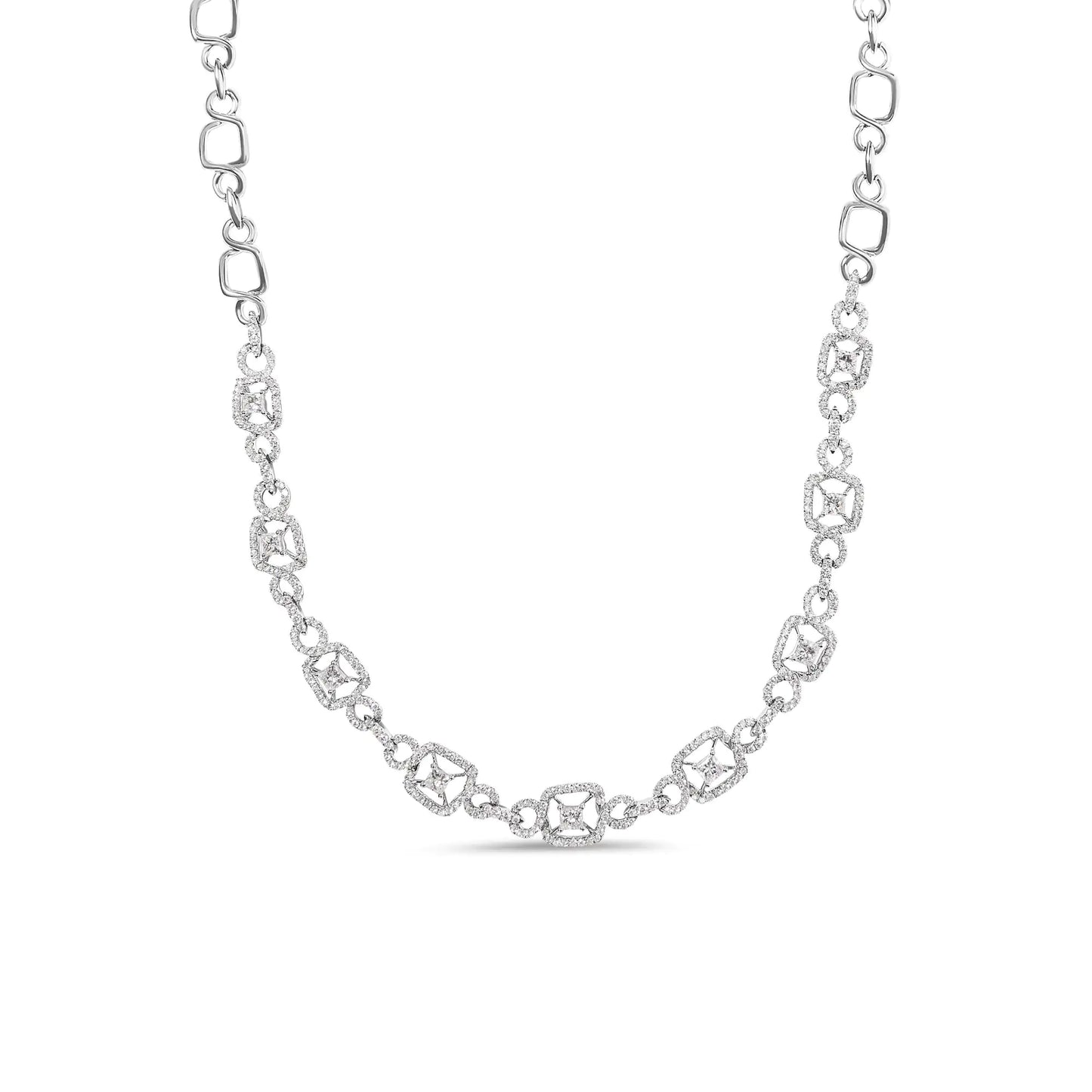 18K White Gold 5.00 Cttw Diamond "Duchess" Station and Link Collar Necklace (F-G Color, VS2-SI1 Clarity) - 17" Inches