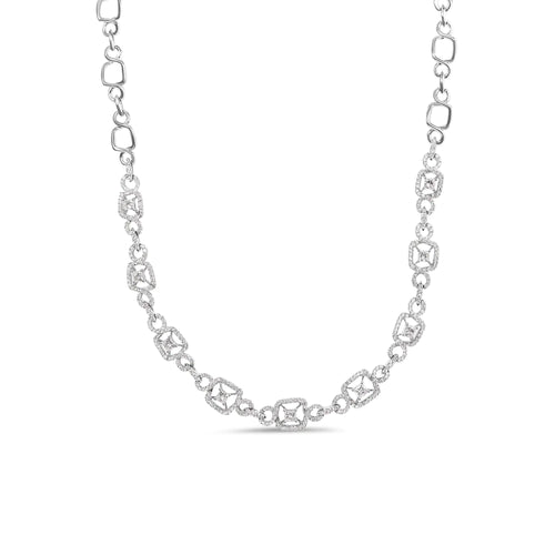 18K White Gold 5.00 Cttw Diamond "Duchess" Station and Link Collar Necklace (F-G Color, VS2-SI1 Clarity) - 17" Inches