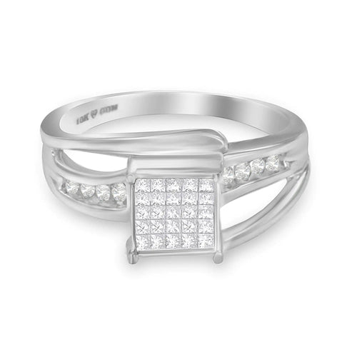 10K White Gold 1/3 Cttw Invisible Set Princess-cut Diamond Cluster Bypass Ring (H-I Color, SI1-SI2 Clarity)