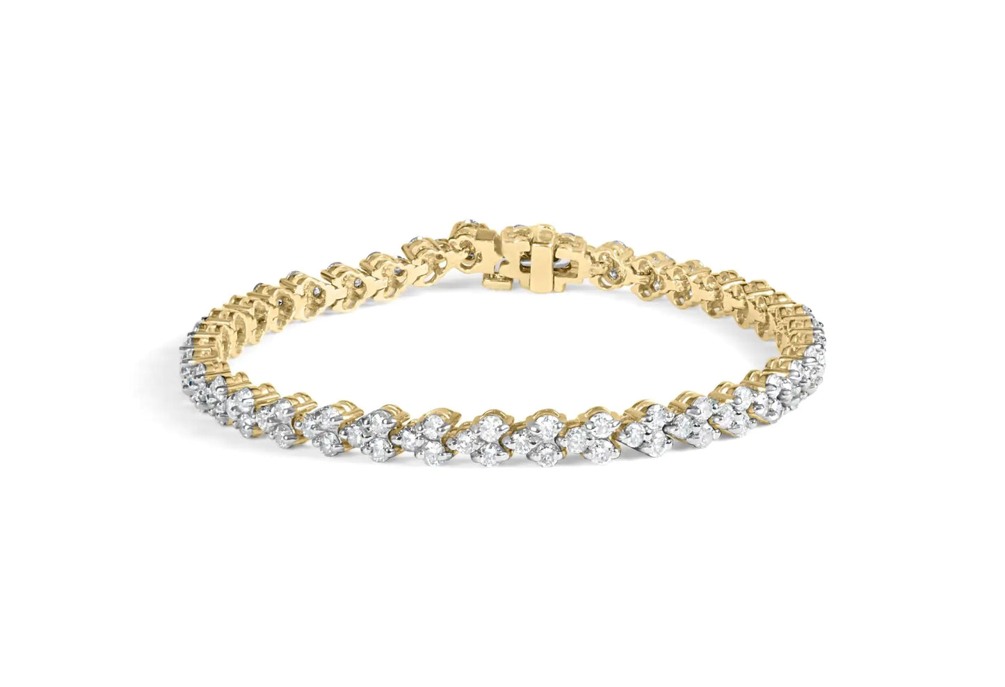 14k Yellow Gold 5.00 Cttw Diamond Three Stone Link Tennis Bracelet (I-J Color, SI2-I1 Clarity) - 7' Inches