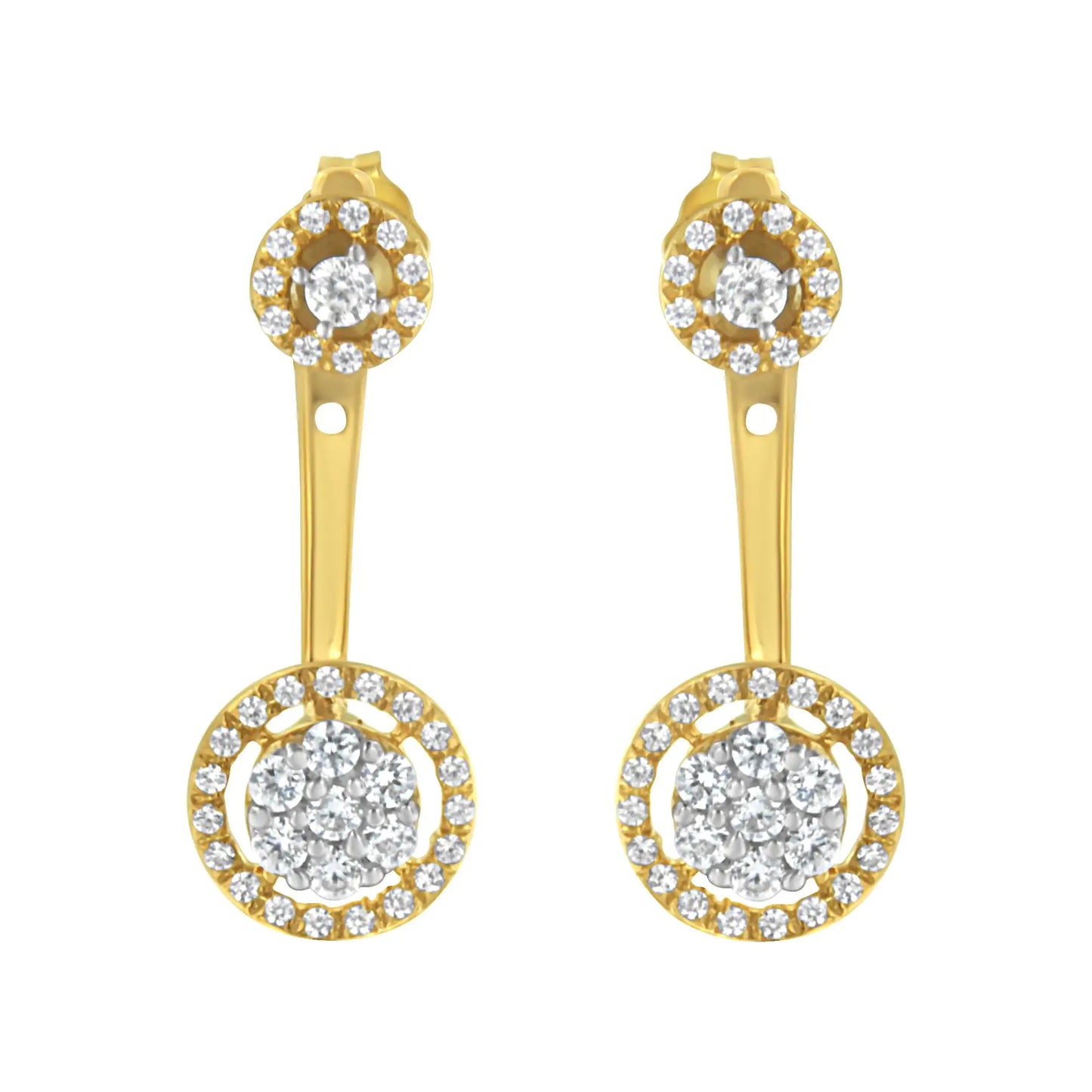 Pendientes de botón y colgantes extraíbles de plata de ley 925 bañados en oro amarillo de 14 quilates con diamantes de 5/8 quilates (color IJ, I2-I3)