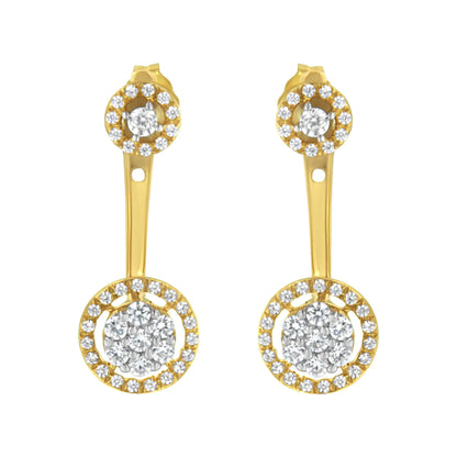 Pendientes de botón y colgantes extraíbles de plata de ley 925 bañados en oro amarillo de 14 quilates con diamantes de 5/8 quilates (color IJ, I2-I3)